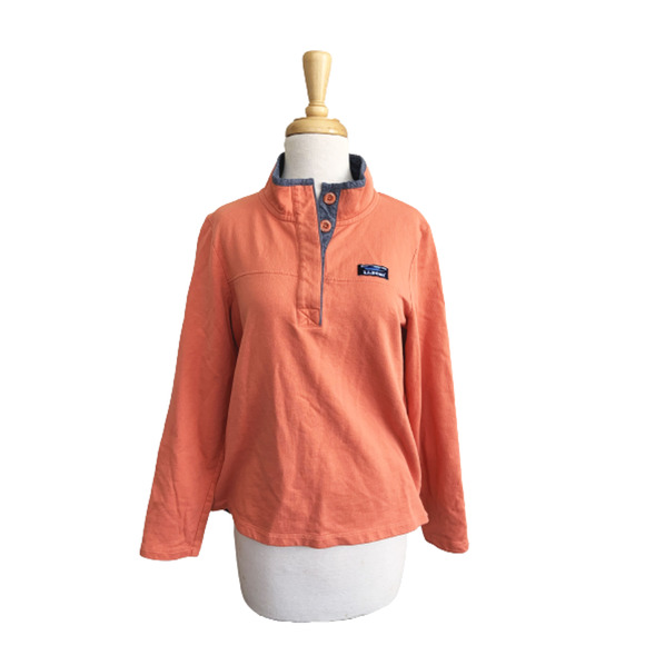 L.L Bean Jersey Orange Rugby Henley Mock Neck Pullover Long Sleeve Cotton Top SP - Picture 1 of 6
